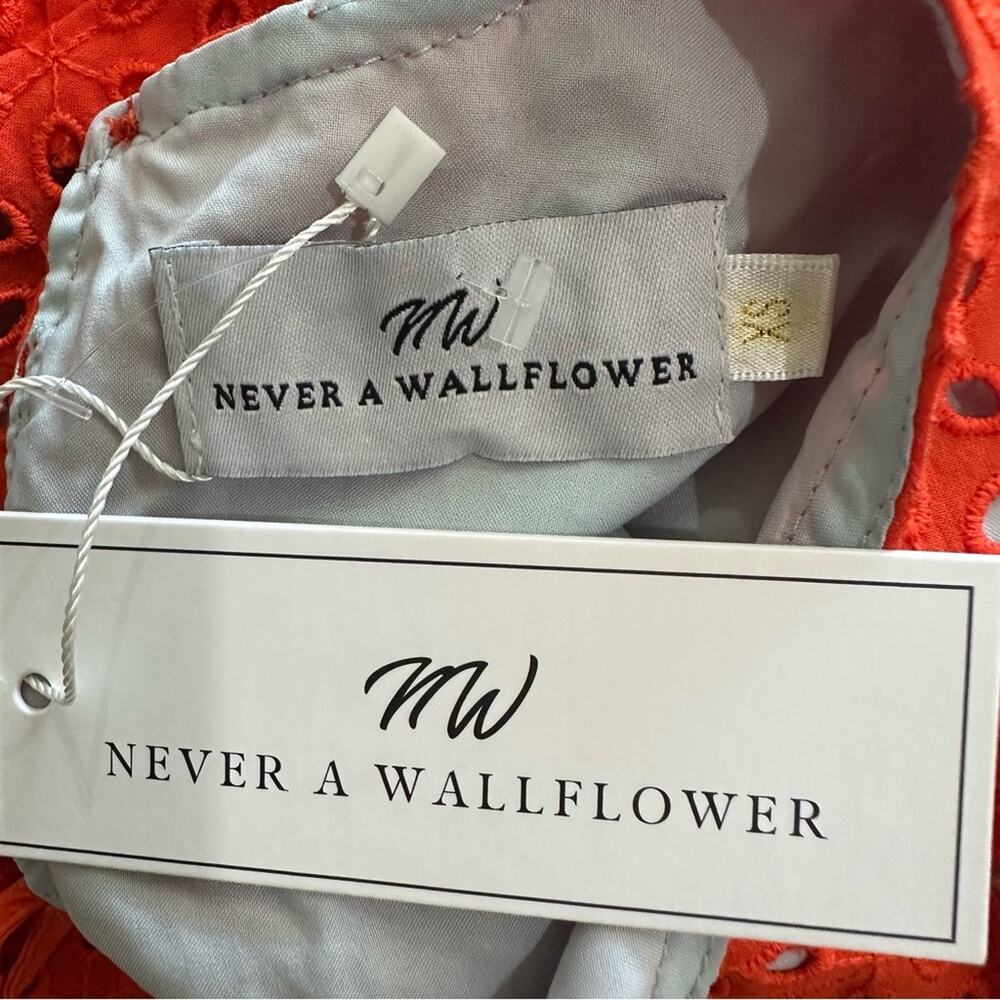 Never A Wallflower Eyelet Puff Sleeve Mini Dress Women’s Size XS Fire Orange - Picture 10 of 10